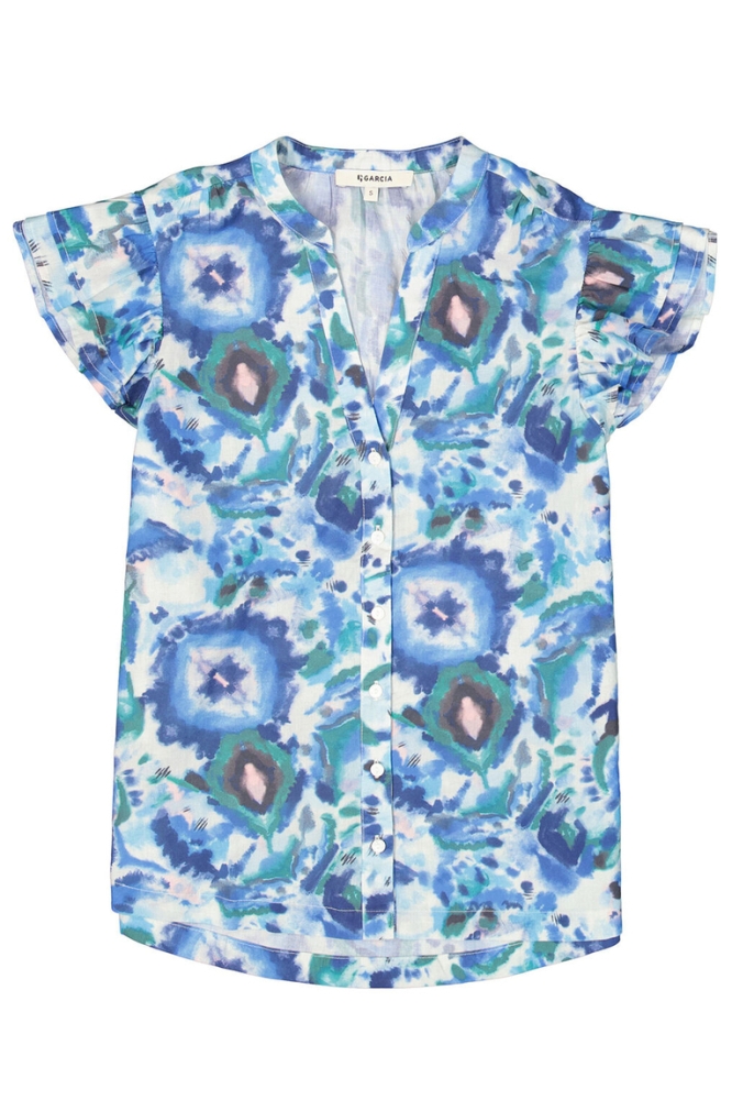 BLOUSE MET PRINT F50030 1257 BLUE WAVE